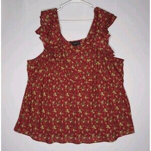 Venezia Sleeveless Top Women 26/28 Burgundy Floral Chiffon Ruffle Coquette Fairy